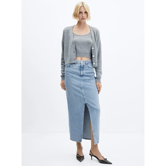 MNG High Waist Denim Midi Skirt - Picture 1 of 7